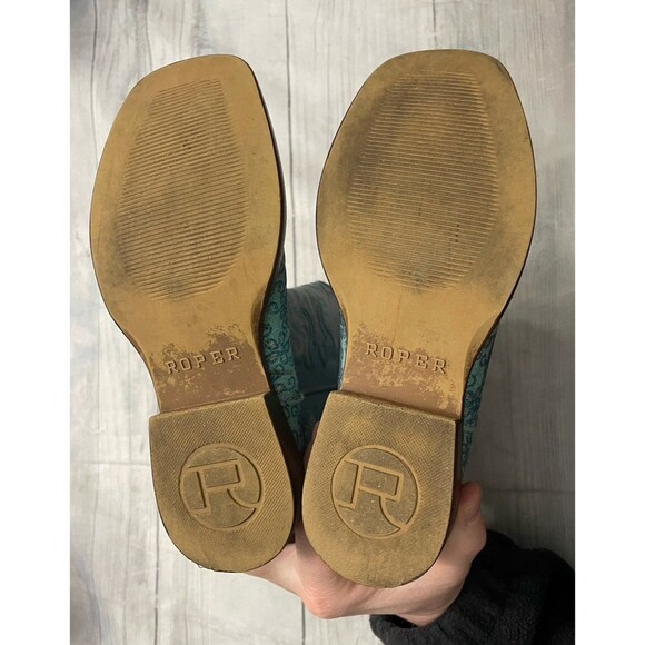 Blue Glitter Roper Cowboy Cowgirl Little Girl Boots, Size Youth 13 - Picture 5 of 6